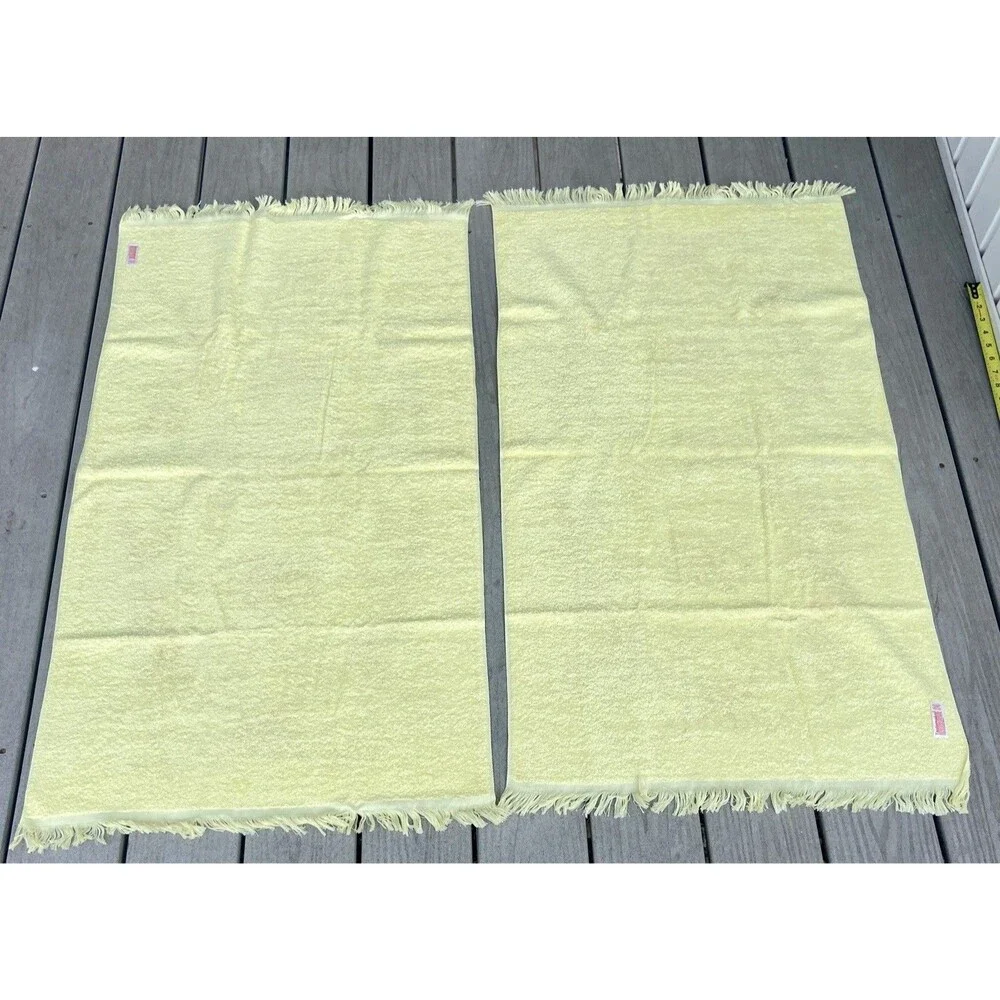 Vintage Tastemaker 100% Cotton Floral Fringe Bath Towels Set Yellow (2) Cottage